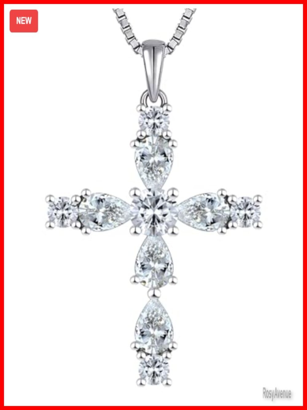 YL 925 Sterling Silver Cross Necklace Halo Pear Cut Pendant Religious Jewelry